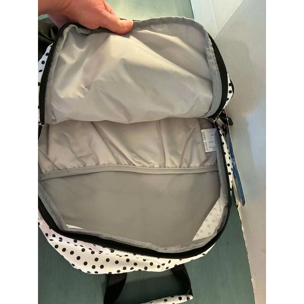 Eastsport Backpack Kids White Black Polka Dot Pink Trim‎ Multi Pocket Y2K School